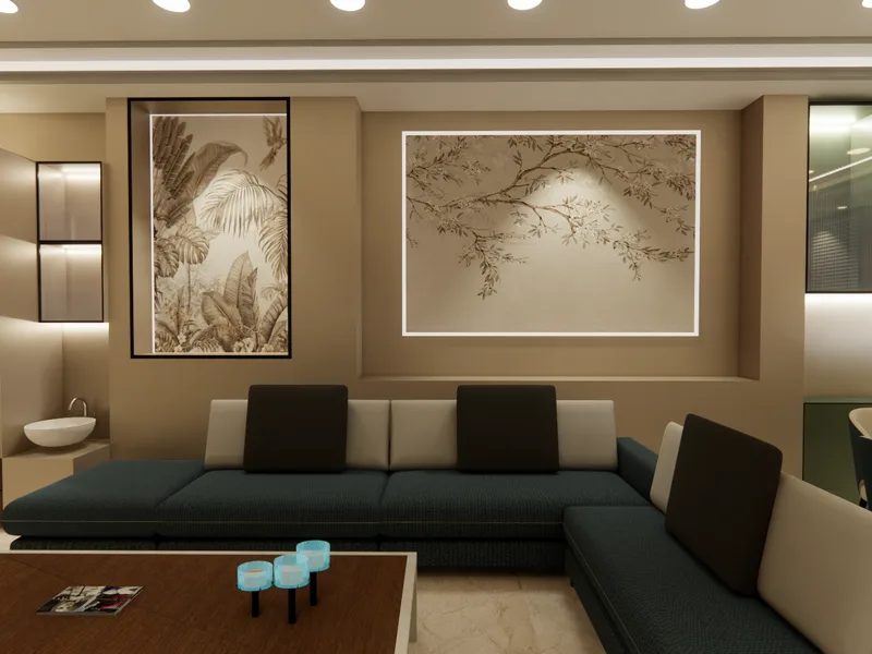 Modern living room interior design by ICreations Interior featuring contemporary sofa and elegant wall art in Salt Lake, Kolkata