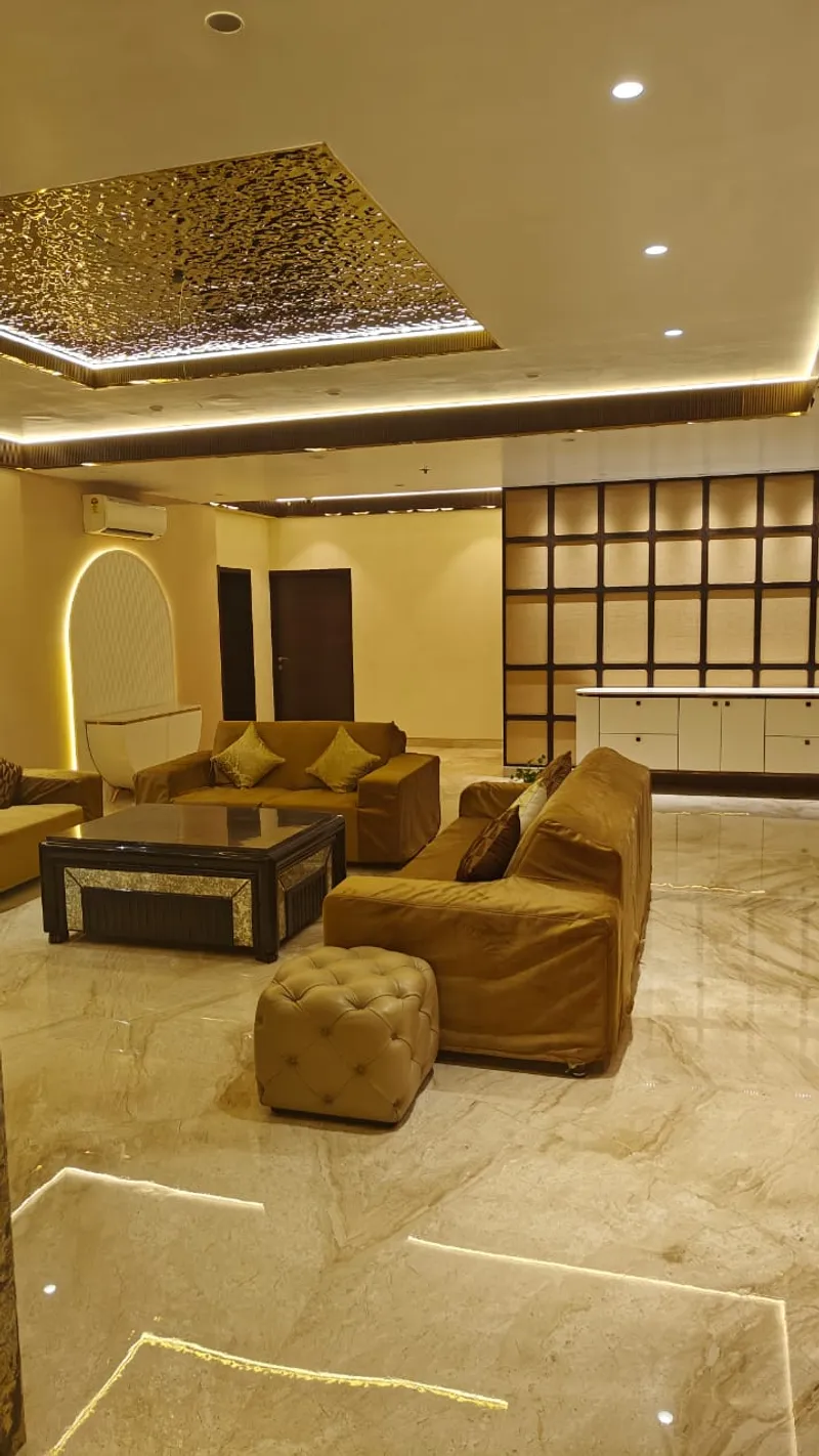 Backlit peacock wallpaper feature wall - completed project by iCreations Interior