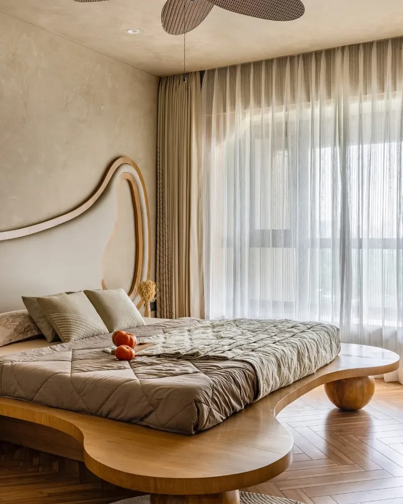 Organic curved bed with designer headboard - completed project